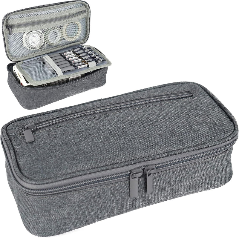 Large Capacity Pencil Case, Kawaii Cute Aesthetic Pencil Pouch Handheld Pen Bag, Canvas Cosmetic Portable Gift for Office School Teen Girl Boy Men Women Adult (Green) - Grey Durable