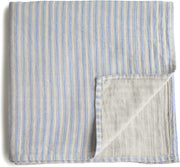 Organic Cotton Muslin Baby Blanket - Extra Soft Breathable Newborn Baby Blanket for Swaddling, Nursing & Cuddling - Pre-Washed for Delicate Skin Caramel Dots - Blue Stripe