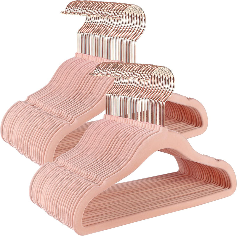 SONGMICS Baby Hangers, Pack of 50 kid’s Velvet Hangers with Rose Gold Hooks, Non-Slip Children’s Hangers for Clothes in Closet, Baby or Children's Coats, Light Pink CRF027P01