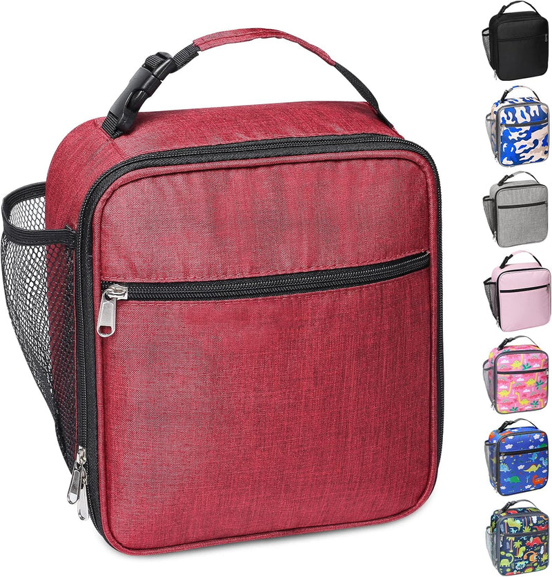 Portable Insulated Lunch Bag with Side Mesh Pocket for Adults/Kids/Men/Women,Water-Resistant Leakproof Soft Cooler Bag Durable Thermal Lunch Box for Work/School/Picnic/Outdoor(Black) - Red