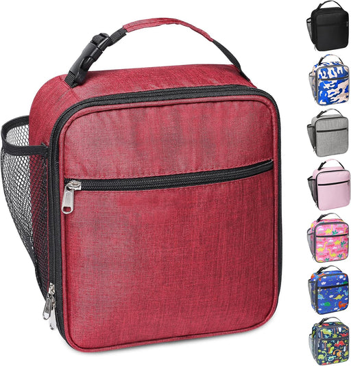 Portable Insulated Lunch Bag with Side Mesh Pocket for Adults/Kids/Men/Women,Water-Resistant Leakproof Soft Cooler Bag Durable Thermal Lunch Box for Work/School/Picnic/Outdoor(Black) - Red