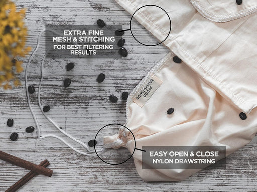 (2-Pack, Large 30cm x 30cm) Organic Cotton Cold Brew Coffee Bag - Designed in California - Reusable Coffee Filter with EasyOpen Drawstring Cold Brew Maker for Pitchers, Mason Jars, & Toddy Systems - 1 Large (30cm x 30cm)