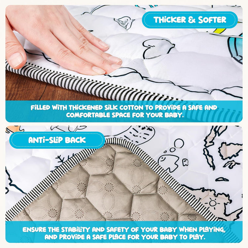 EAQ Crawling Mat Baby 150 x 180 cm, Foldable & Washable Baby Playpen Mat, Thick One-Piece Crawling Mat, Extra Large, Non-Slip Crawling Blanket for Baby