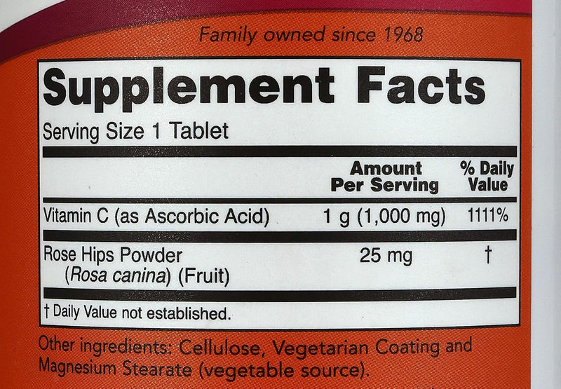 Foods Vitamin C-1000 Sustained Release with Rose Hips Time-Release Vitamin C for Immune Support & Antioxidant Protection & Collagen Formation & Long-Lasting Absorption 100 Tablets