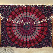 Bless International, Indian Wall Hanging Psychedelic Hippie Bohemian Peacock Mandala Tapestry Bed Sheet Gold Pink Blue King 225x265cm