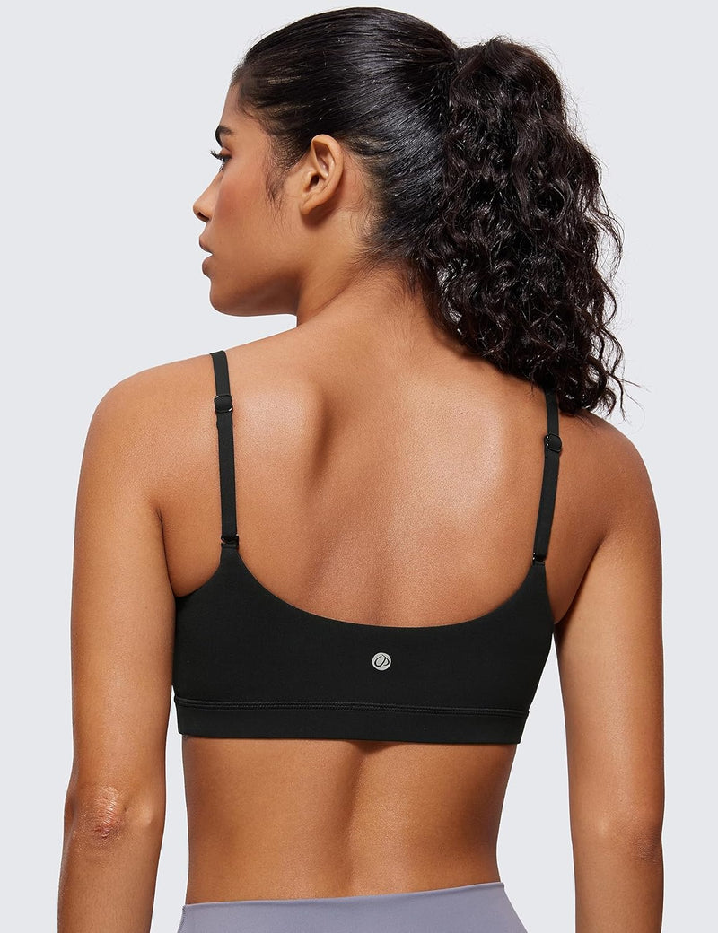 CRZ YOGA Womens Butterluxe Adjustable Spaghetti Strap Sports Bra - Scoop Neck Wireless Padded Bra Yoga Workout Crop Top