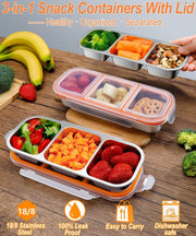 3 Pack Stainless Steel Snack Containers for Kids & Adults, Bento Boxes, Leek Proof Metal Bento Lunch Box with 3 Compartment, Lunchable Containers for Daycare, School, Work, Travel, Bento Snack Box