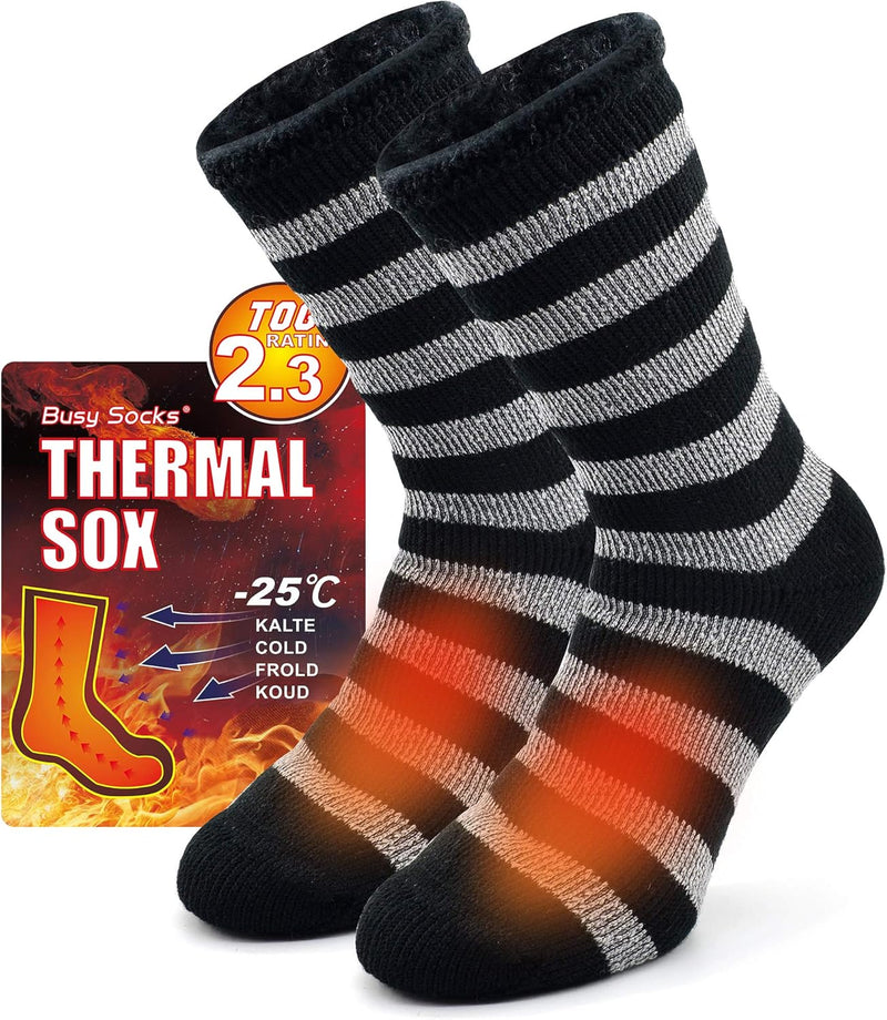 Unisex Thermal Sox by Busy Socks - Dark Grey Striped, 1 Pair