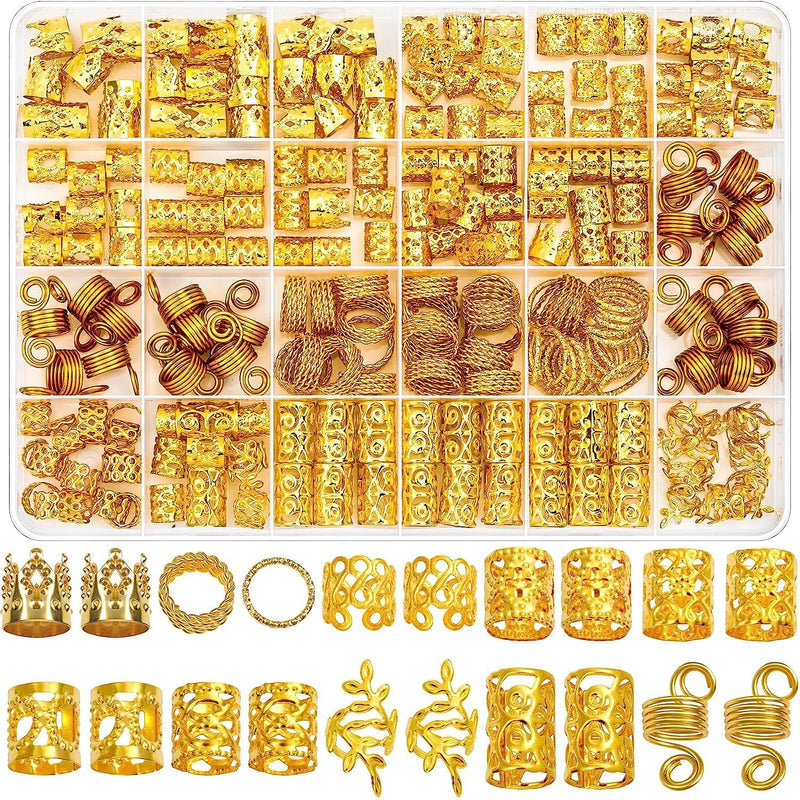 Odluzy 220 PCS Hair Beads for Locs Women Braids, Loc Jewelry for Hair, Dreadlocks Accessories, Metal Gold Silver Clips Cuffs Coils Shells Rings for Hair Braiding Beard Decoration for Girls Women