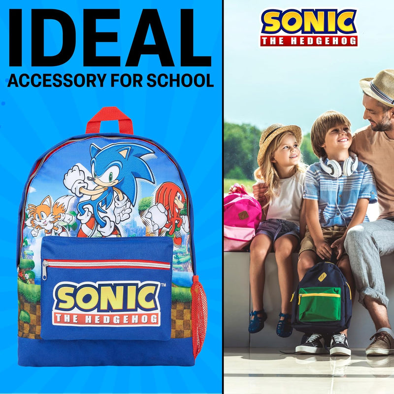 Sonic the Hedgehog School Bag Kids Backpack for Boys Blue Large Capacity Backpack for School Travel Sports Book Bag 2 Pockets Sonic Gifts for Boys (Dark Blue)