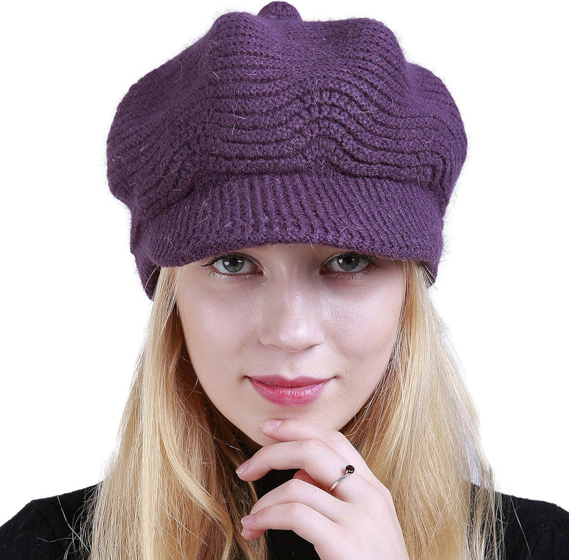 Muryobao Women's Winter Warm Slouchy Cable Knit Beanie Skull Hat with Visor