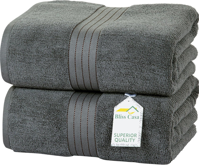 Bliss Casa Bath Towel Set 27 x 54 Inch (4 Pack) - 550 GSM 100% Cotton 20/D Quick Drying Highly Absorbent Thick Bathroom Towels - Soft Hotel Quality for Bath and Spa (Grey)
