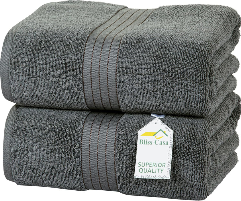 Bliss Casa Bath Towel Set 27 x 54 Inch (4 Pack) - 550 GSM 100% Cotton 20/D Quick Drying Highly Absorbent Thick Bathroom Towels - Soft Hotel Quality for Bath and Spa (Grey)