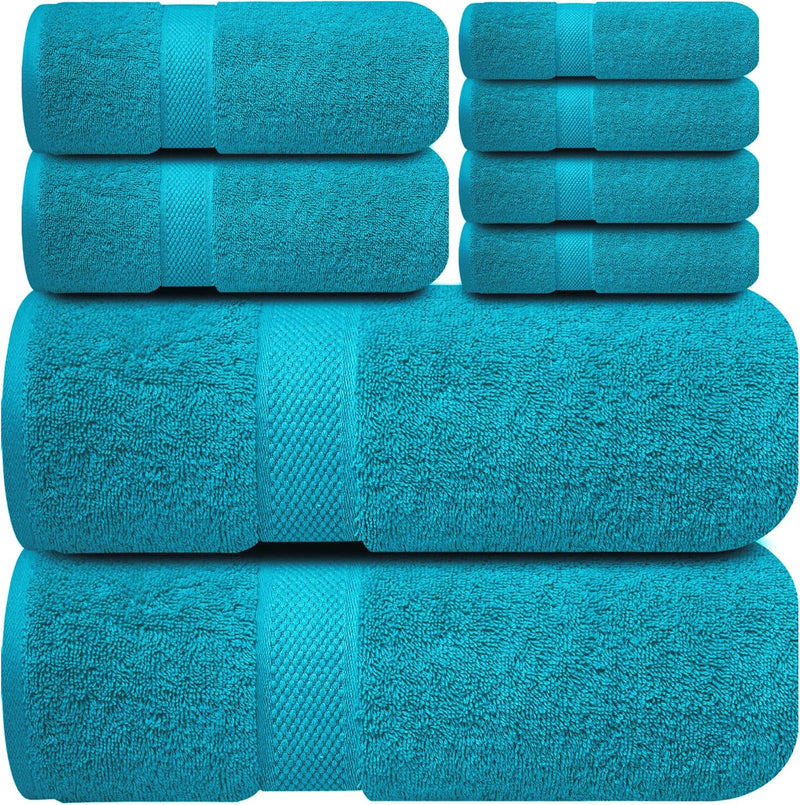 Infinitee Xclusives Premium Bath Towels Set - [Pack of 8] 100% Cotton Highly Absorbent 2 Bath Towels, 2 Hand Towels and 4 Washcloths - Hotel & Spa Quality Bath Towels for Bathroom (Shadow Grey)