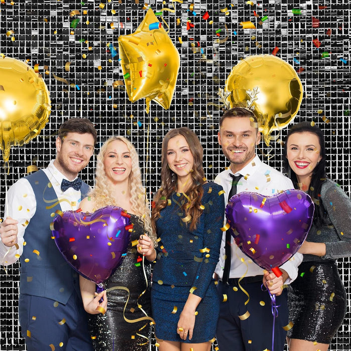BEAYFILY 24 Pack Shimmer Wall Backdrop Party Decorations,Shimmer Wall Panels Sequins Wall Panels for Wedding, Anniversary, Birthday, Graduations,Engagement,and Bachelorette (Black, 24)