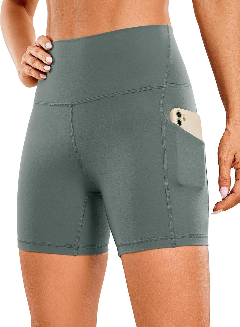 CRZ YOGA Womens Butterluxe Biker Shorts with Pockets 5 Inches - High Waisted Volleyball Workout Athletic Yoga Short Leggings