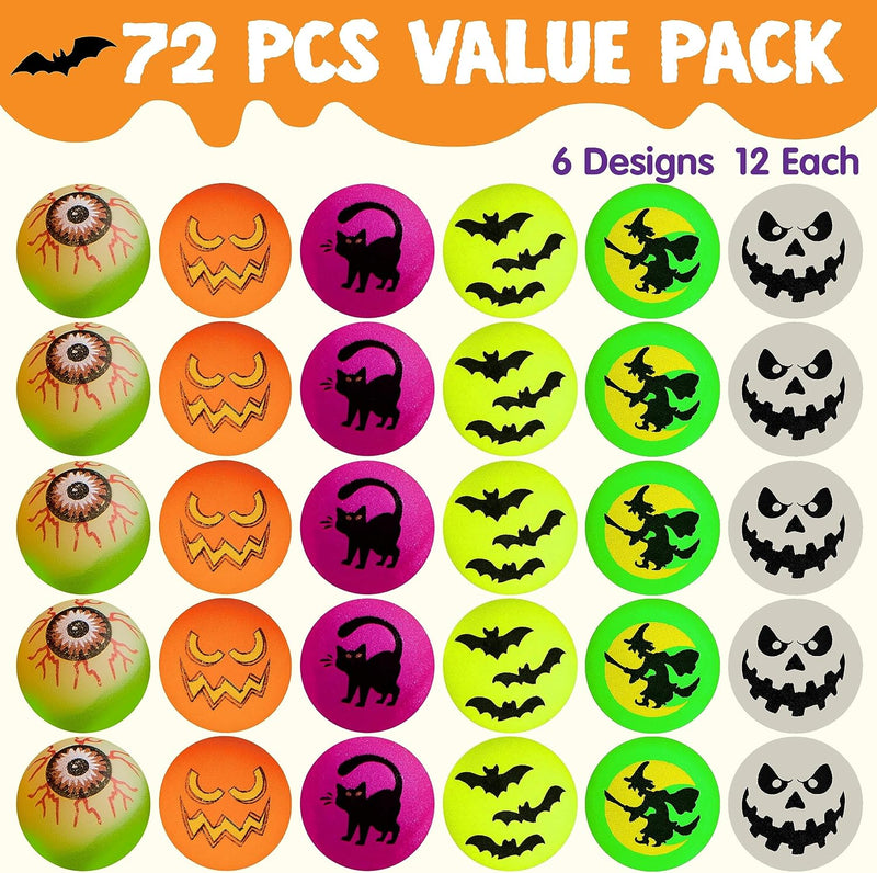 JOYIN 72 Pieces Halloween Glow in The Dark Bouncing Balls for Kids Halloween Bouncy Party Favor Supplies, Halloween Toys Gift, Trick or Treating Goodie