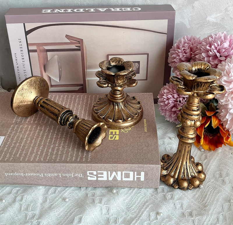 Kolnlala French Nostalgic Floral Resin Candle Holder Antique Bronze/Furniture Decoration/Retro Ornaments Candlestick (Bronze)