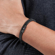 Casual Core Mens Leather And Stainless Steel Bracelet