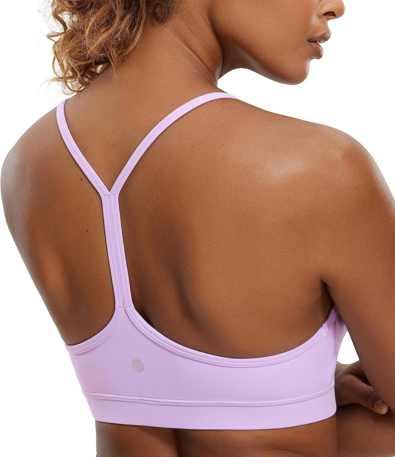 CRZ YOGA Y Back Sports Bra for Women - Padded Racerback Spaghetti Straps Thin Strap Low Impact Workout Yoga Bra