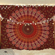 Bless International, Indian Wall Hanging Psychedelic Hippie Bohemian Peacock Mandala Tapestry Bed Sheet Gold Pink Blue King 225x265cm