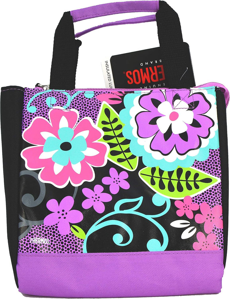 Lunch Bag for School Kids - Black Floral Bag Temperature Retention Performance Comfortable, Padded Carrying Handle Zippered Opening For Easy Access 3 Years+