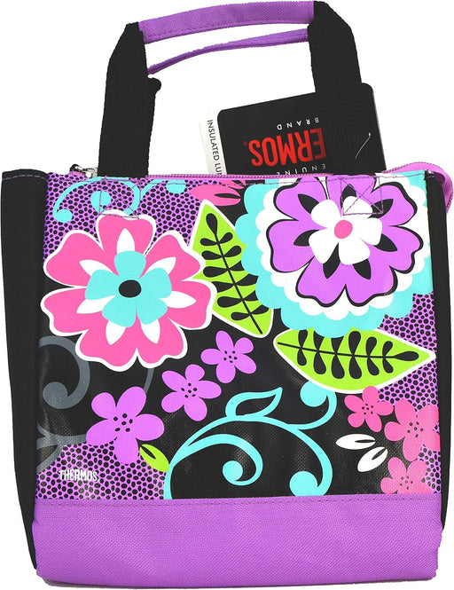 Lunch Bag for School Kids - Black Floral Bag Temperature Retention Performance Comfortable, Padded Carrying Handle Zippered Opening For Easy Access 3 Years+