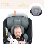 Nurtur Otto Baby/Kids 4-in-1 Car Seat - 4 Position Recline - 5-Point Safety Harness 10 Level Adjustable Headrest, 0 months to 12 years (Group 0+/1/2/3), Upto 36kg Black/Grey