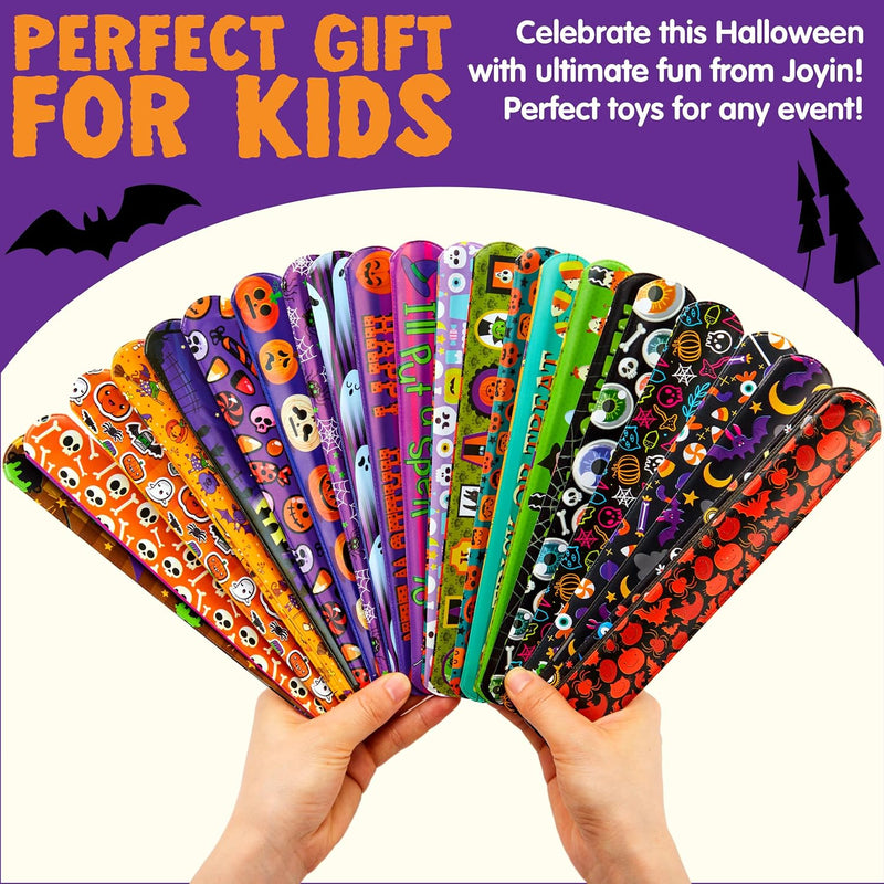 JOYIN Halloween Slap Bracelets Party Favors for Kids - 100 Pcs Friendship Bracelets Halloween Party Supplies and Decorations Snap Bracelets with Halloween Classies Pattern