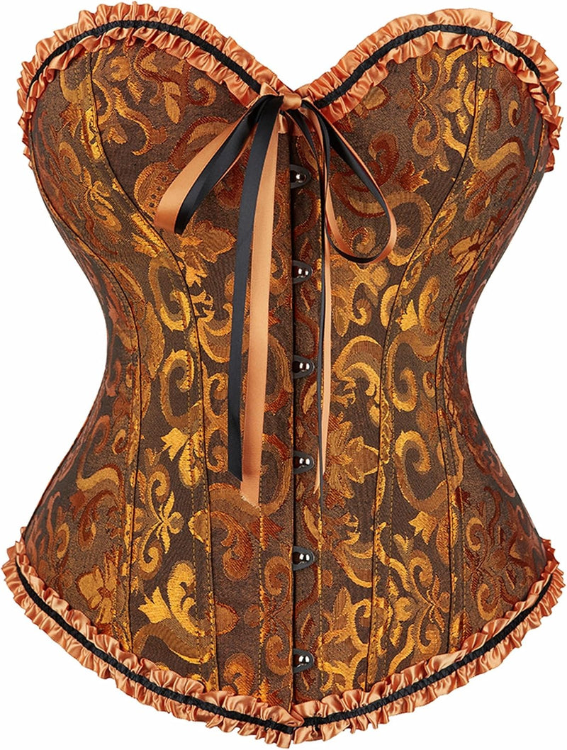 Corsets for Women Renaissance Floral Lace up Boned Overbust Corset Bustier Shapewear - Turmeric