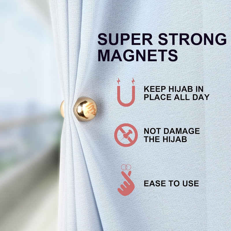 Boffdock Hijab Magnets Pins Allah,4 Pairs Hijab Magnetic Pins for Women Muslim- Pinless Magnetic Hijab Pins, No-Snag Multi-Use Hijab Round Magnets