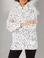 womens Long Sleeve Printed Sketch Blouse Blouse - Graphic Soft White