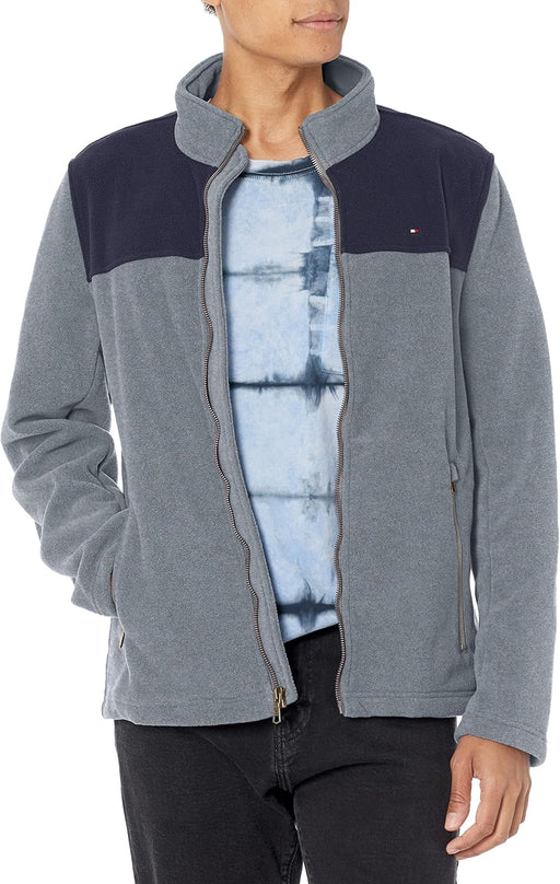 Men's Classic Zip Front Polar Fleece Jacket - Navy/Charcoal