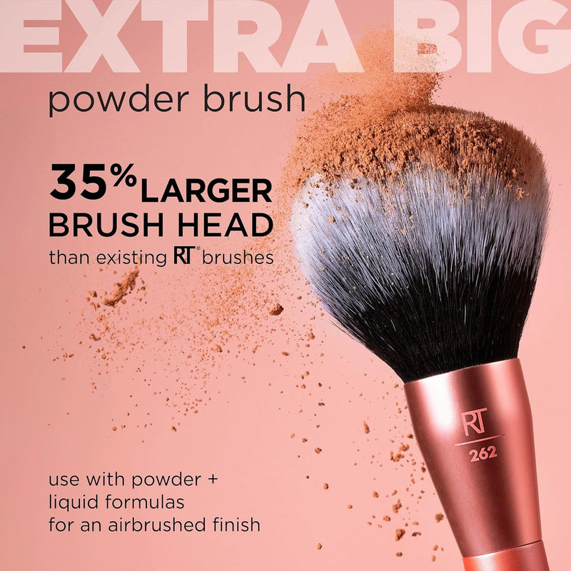 Real Techniques Extra Big Powder Brush, Large Makeup Brush For Powder, Fluffy Head For All-Over Setting, XL Oversized Brush For Quick Application, Cruelty-Free, Synthetic Bristles, 1 Count