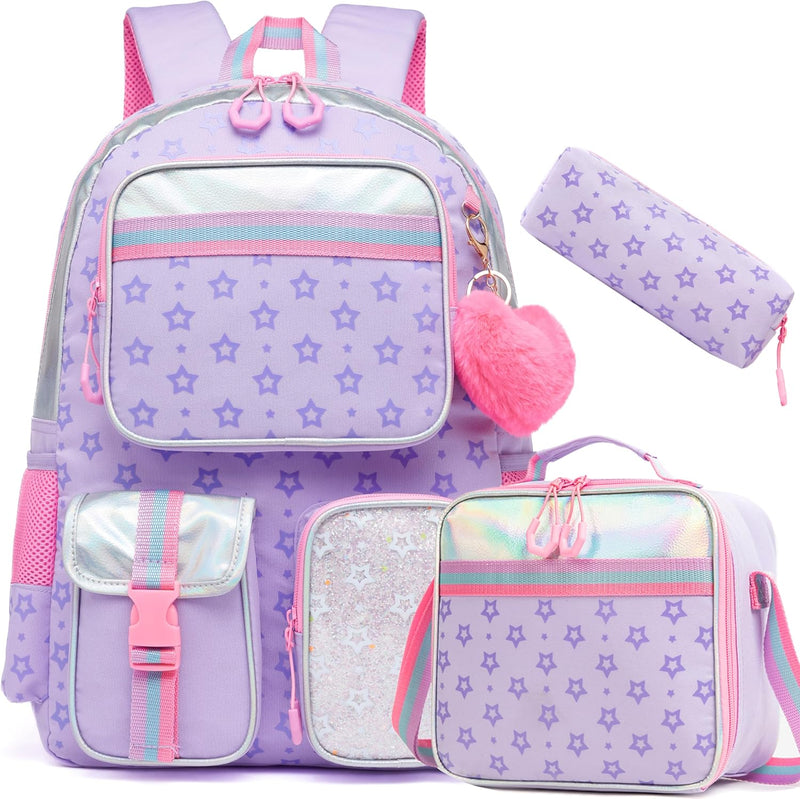 girls F00198 backpack - Star Purple 3pcs