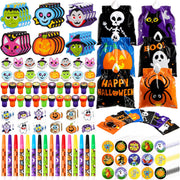 JOYIN 168 Pcs 24 Pack Assorted Halloween Art and Craft Stationery Kids Gift Set Trick or Treat Party Favor Toy Including Halloween Bag, Notepads, Stamps, Pencils, Stickers and Temporary Tattoos