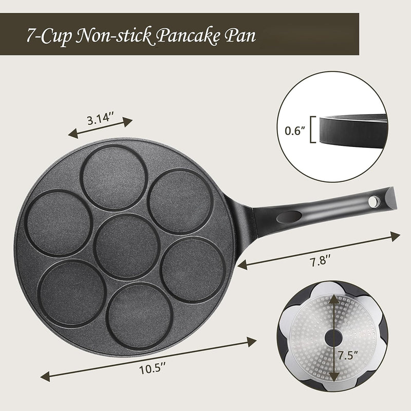 7-Hole Nonstick Pancake Pan, PFOA-Free, Suitable for All Cooktops