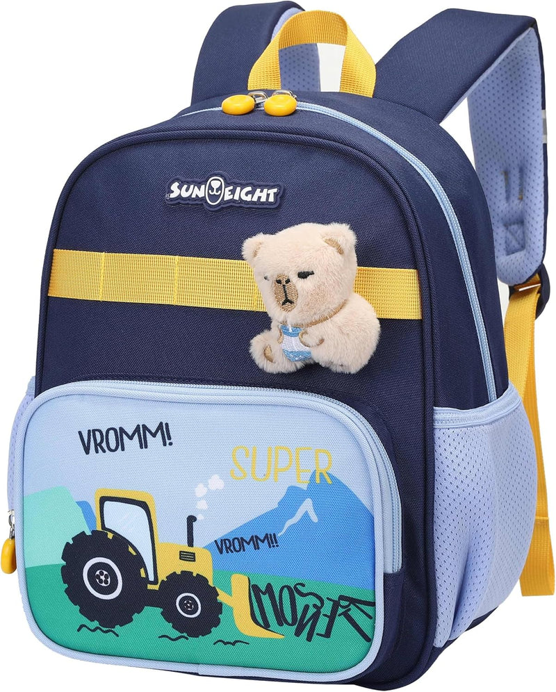 Premium 12-inch Light Weight School Backpack Water Resistant Polyester Cute Dinosaur Cartoon Daypack for Boys and Girls, SE22248 - Navy