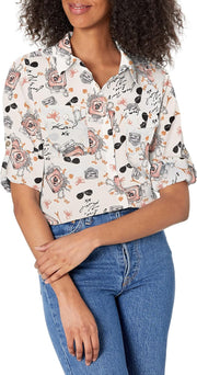 womens Long Sleeve Whimsical Blouse Blouse - Soft White Multi