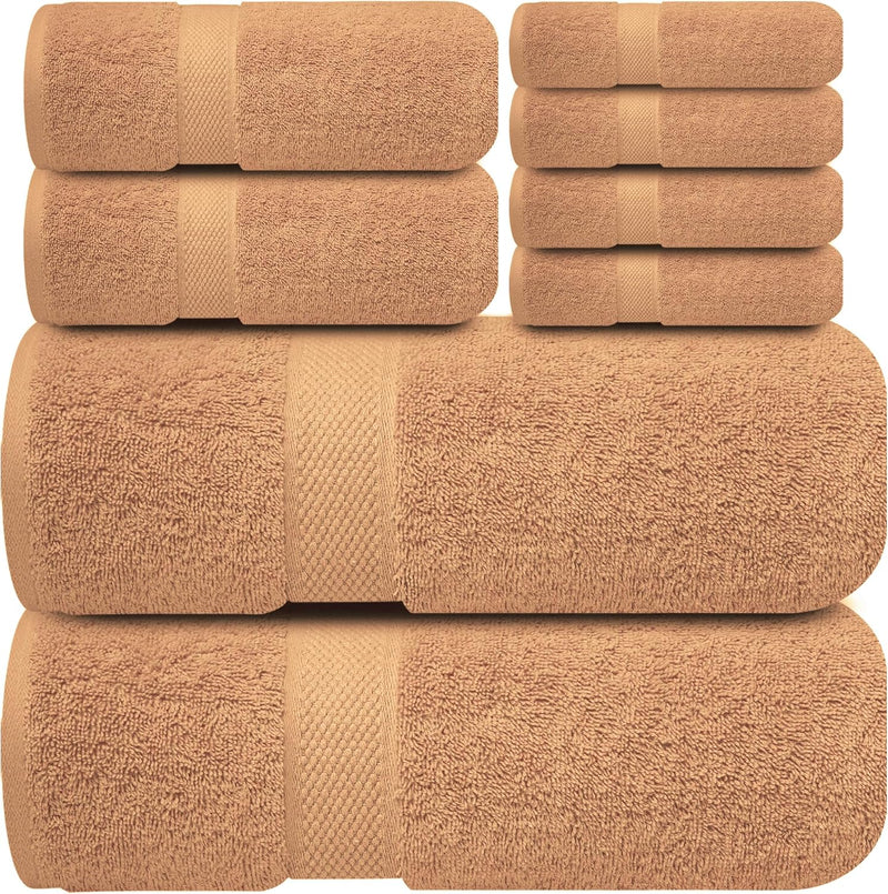 Infinitee Xclusives Premium Bath Towels Set - [Pack of 8] 100% Cotton Highly Absorbent 2 Bath Towels, 2 Hand Towels and 4 Washcloths - Hotel & Spa Quality Bath Towels for Bathroom (Shadow Grey)