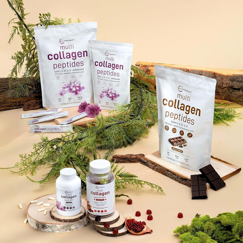 Multi Collagen Peptides Powder, 1 Pound (16 Ounce) - Type I,II,III,V,X with Biotin 10,000mcg, Hyaluronic Acid, Vitamin C - Unflavored - Keto & Paleo Friendly, Easy Dissolve, Non-GMO, Gluten Free