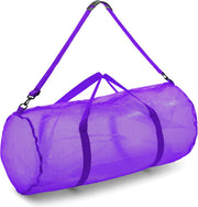 Mesh Duffle Bag with Zipper and Adjustable Shoulder Strap, 15 x 36 - Multipurpose, Oversized Gym Bag for Equipment, Sports Gear, Laundry - Breathable Mesh Scuba and Travel Bag - Purple 15" x 36"