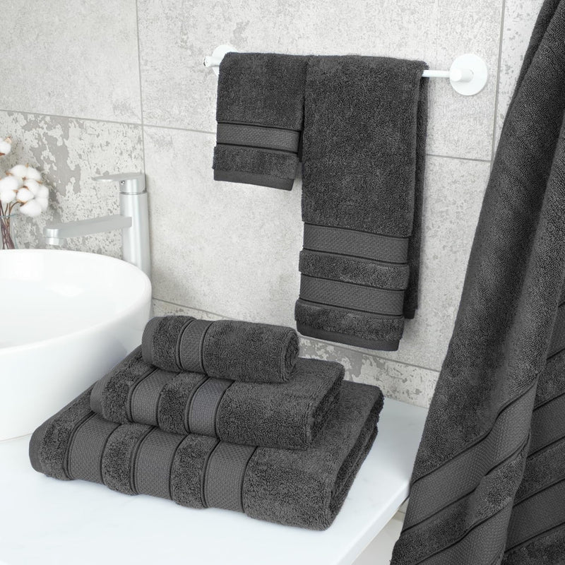 American Soft Linen GMSD 6-Piece 100% Turkish Genuine Cotton Premium & Luxury Towel Set for Bathroom & Kitchen, 2 Bath Towels, 2 Hand Towels & 2 Washcloths [Worth $72.95] - Rockridge Grey