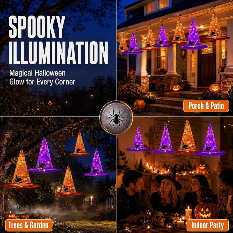 Beauenty Halloween Decorations, 8Pcs Halloweens Hat Lights, Waterproof Decorations Lights with Remote Control for Outdoor Garden Party Supplies Decor (A) - A