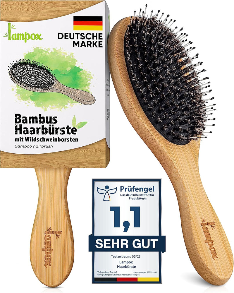 Bamboo Hair Brush with Boar Bristles Head Massage Hair Care, Detangling Brush for Long Hair & Curls of Women, Men & Children, Massage Brush for Scalp, Detangler (Oval)