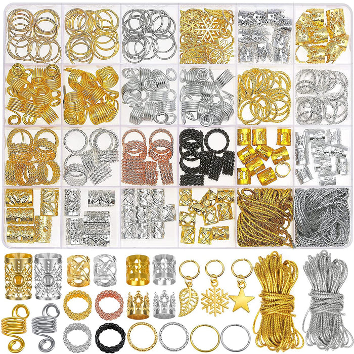 SYOSI 259PCS Hair Jewelry Accessories for Women Braids, Hair Loc Wire Wrapped Adornment for Dreadlock, Hair Aluminum Beads Charms Gold Braids Ring Cuffs Clips with Pendants for Hair Decorations