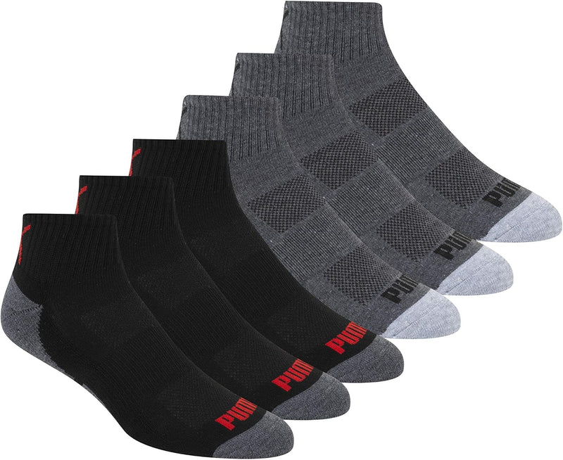 PUMA mens 6 Pack Quarter Crew Socks Men's Socks (pack of 6) - Dark Grey/Black
