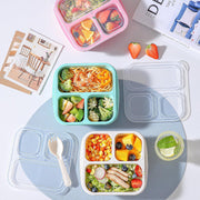 4 Pcs Stackable Wheat Straw PP 3-Compartment Bento Box, Meal Prep Container for School, Work, Travel, Freezer and Dishwasher Safe