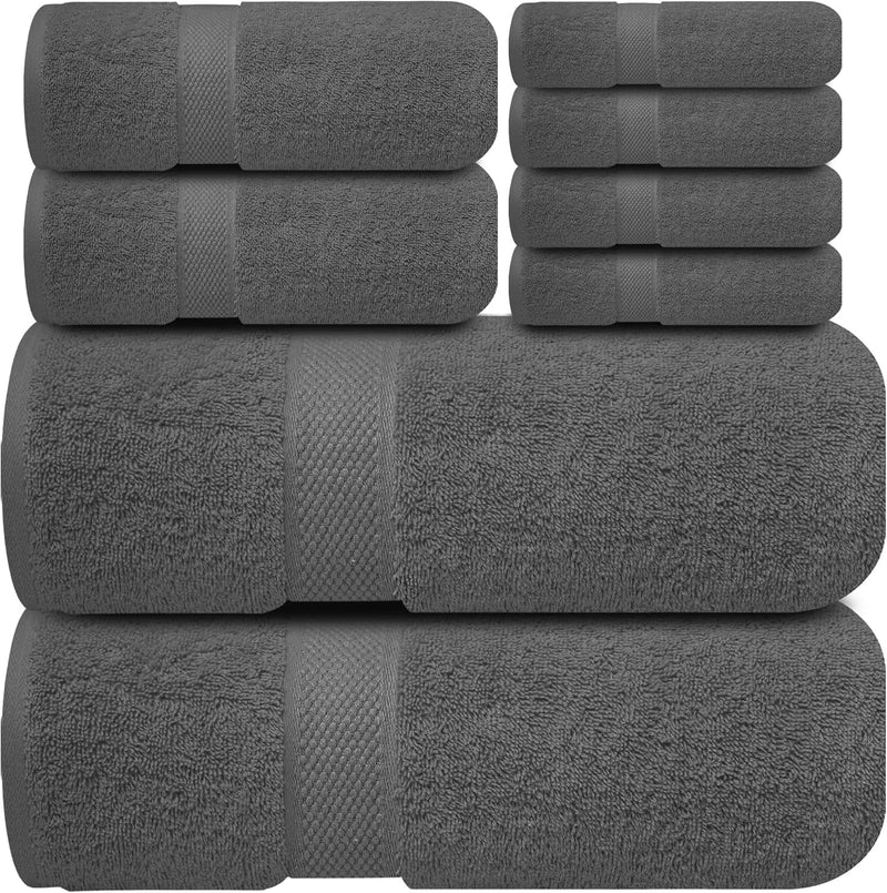 Infinitee Xclusives Premium Bath Towels Set - [Pack of 8] 100% Cotton Highly Absorbent 2 Bath Towels, 2 Hand Towels and 4 Washcloths - Hotel & Spa Quality Bath Towels for Bathroom (Shadow Grey)