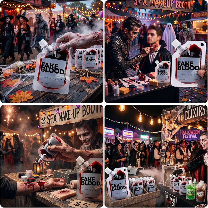 Fake Blood Bag 30ml Costume Fix Prop for Pranks & Parties